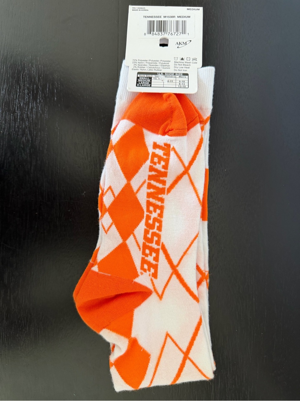 Officially Licensed Tennessee Collegiate Volunteers Argyle Socks Unisex Size M